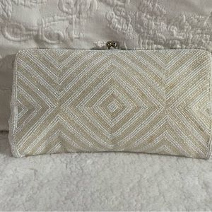 Vintage Sharonee Fully Beaded White Clutch Purse